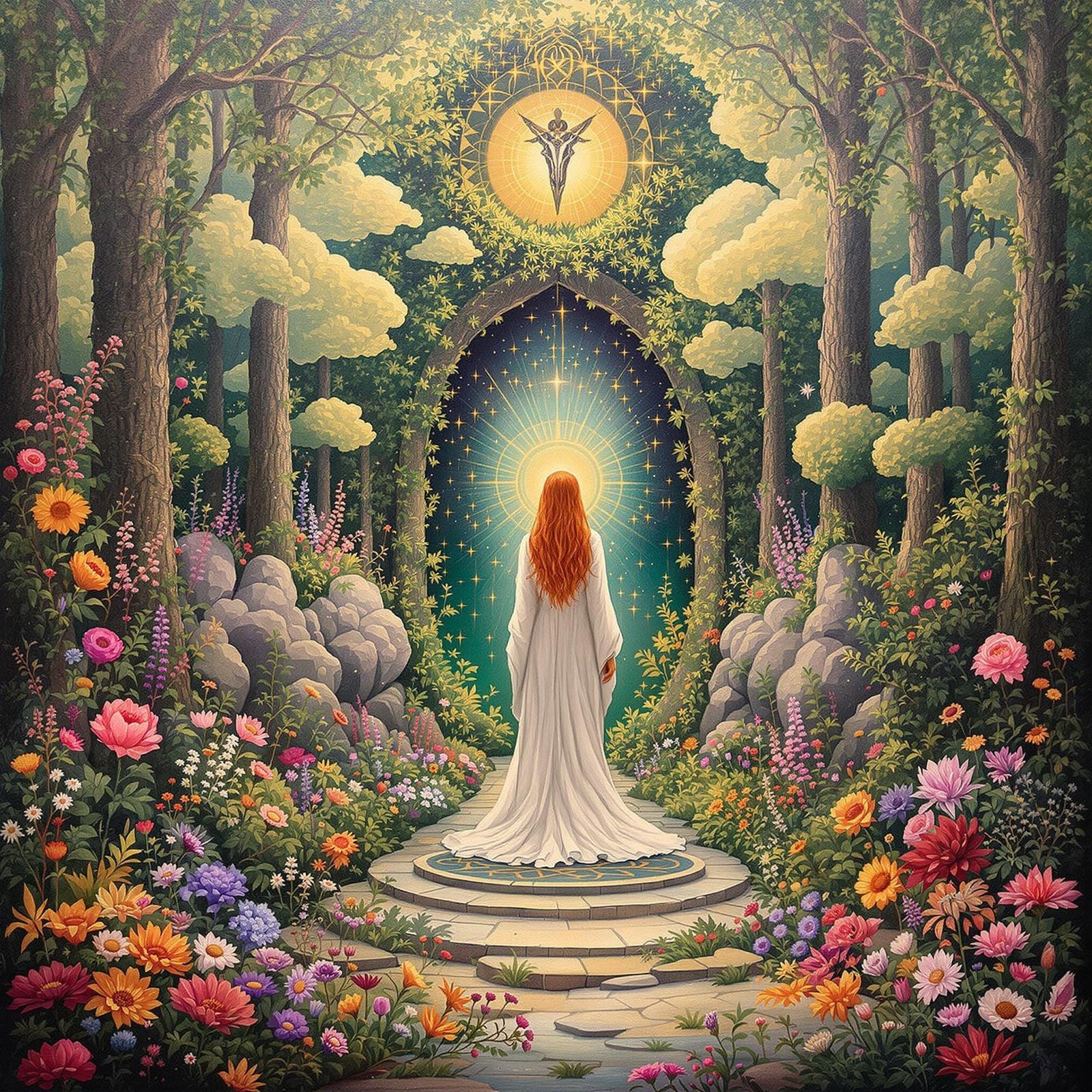 Celtic Goddess Welcomes Cult in Lush Garden