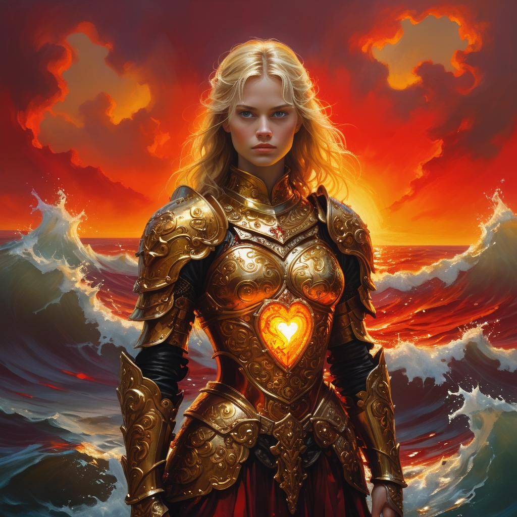 Fantasy Art: Woman in Amber Armor by Red Sea