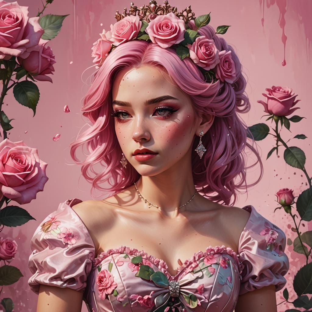 Girl in Pink Floral Dress: Hyperrealistic Digital Art