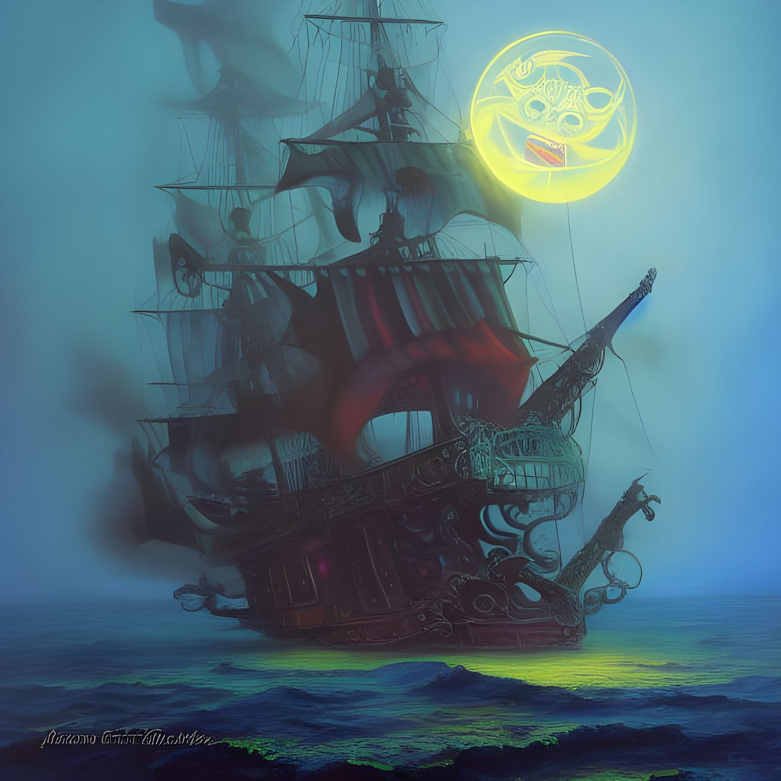 Colorful Pirate Ghost Ship Digital Painting