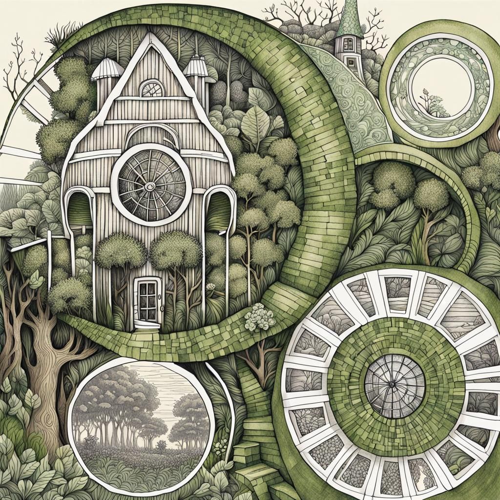 Whimsical Treehouse in Arthur Rackham Style