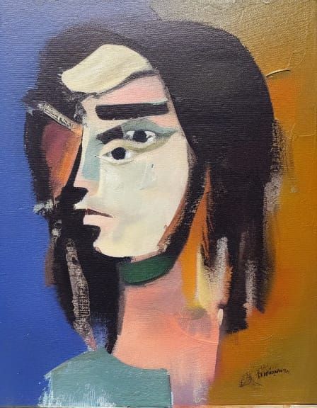 Vibrant Woman Portrait in Abstract Oil