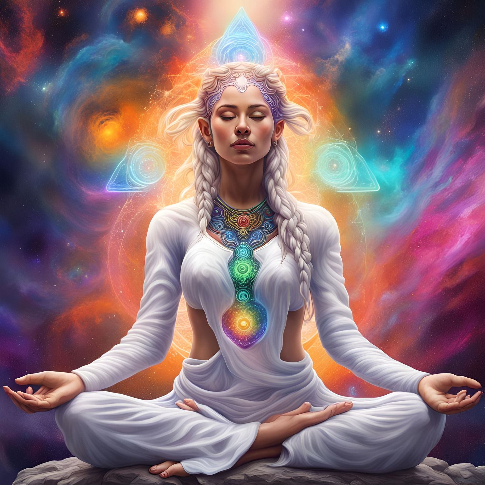 Goddess Meditating in Galaxy Environment as Graffiti Art
