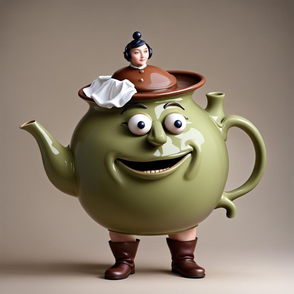 Person Dressed as Teapot in Cartoon Style