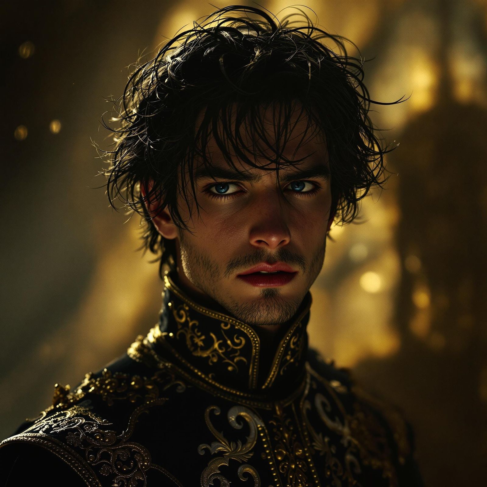 Dramatic Young Nobleman Under Foreboding Shadow in Cinematic...