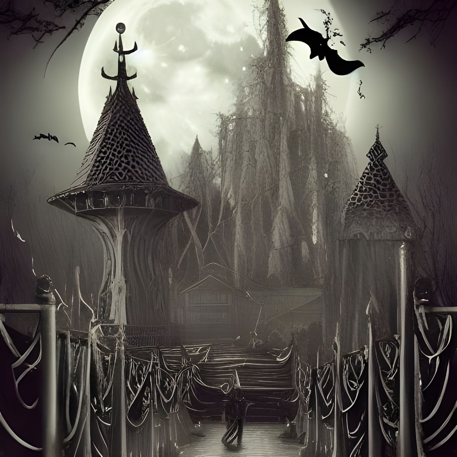 Halloween Amusement Park Celebration Under Magic Moon