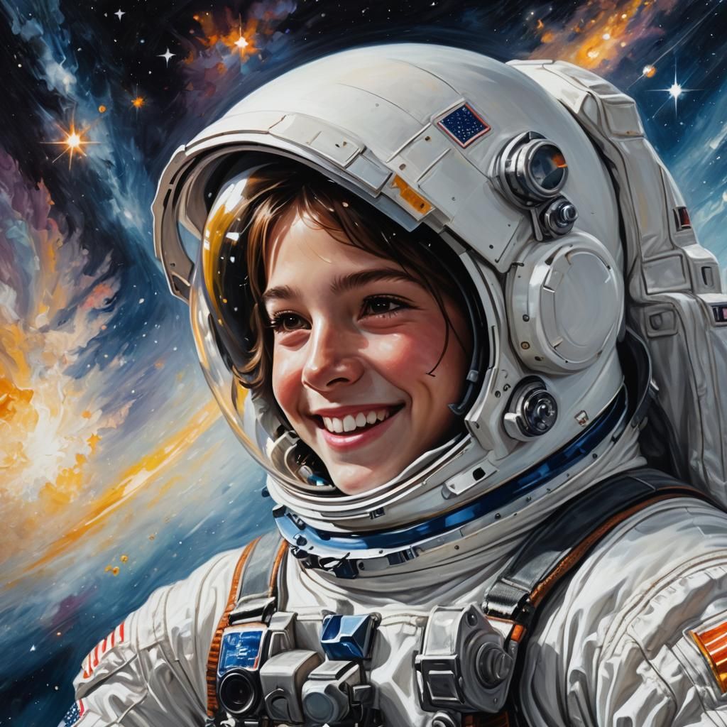 Astronaut in Spacesuit, Hyperrealistic Oil Painting