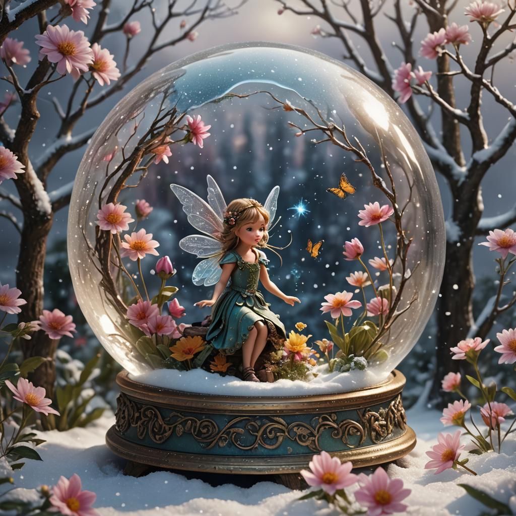 Fairy and Flowers in Snow Globe: Digital Matte Painting