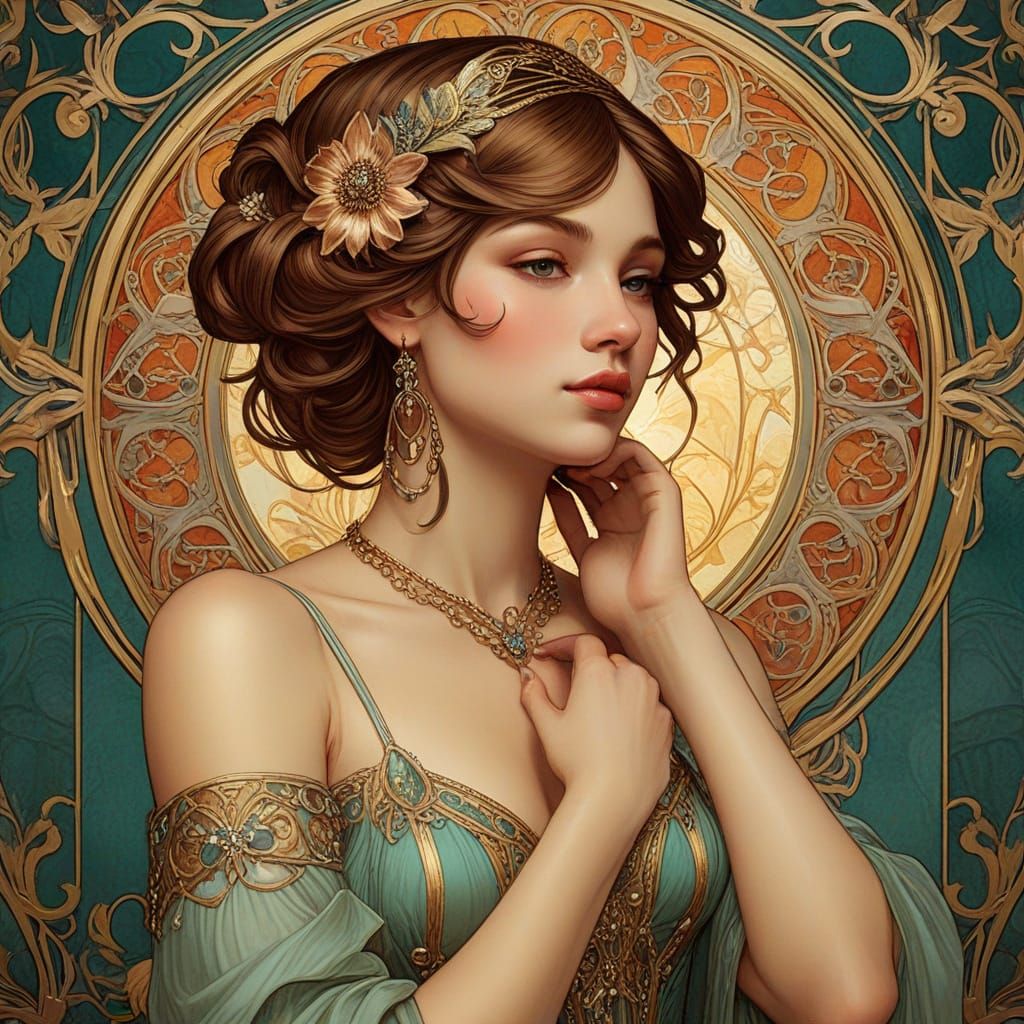Elegant Woman in Art Nouveau Style Illustration