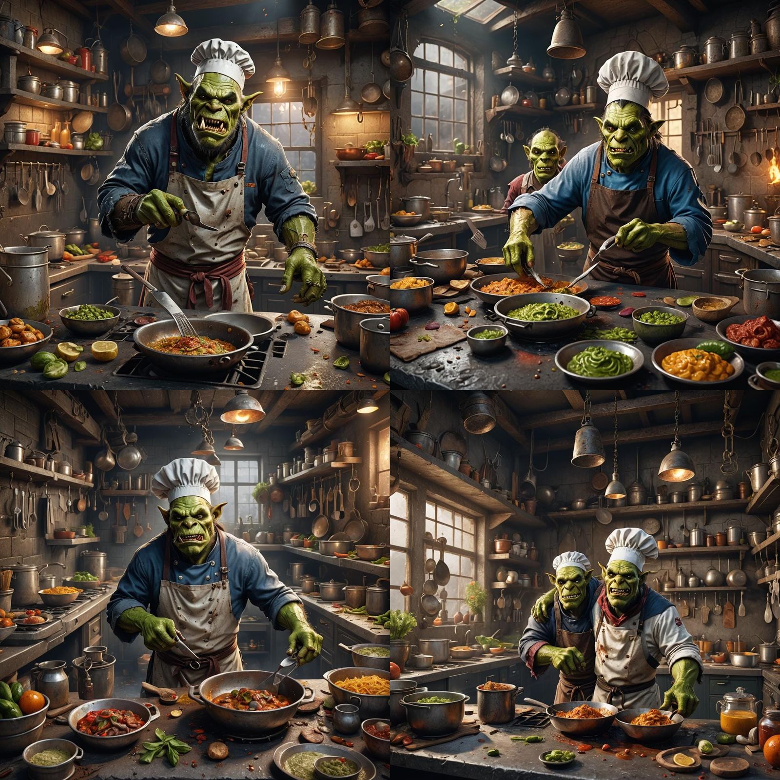 Orc Chef in Dirty Kitchen: Detailed Matte Painting