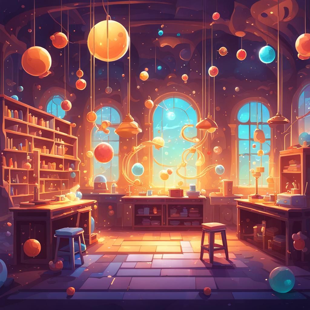 Dreamy Physics Laboratory in Splash Art Style