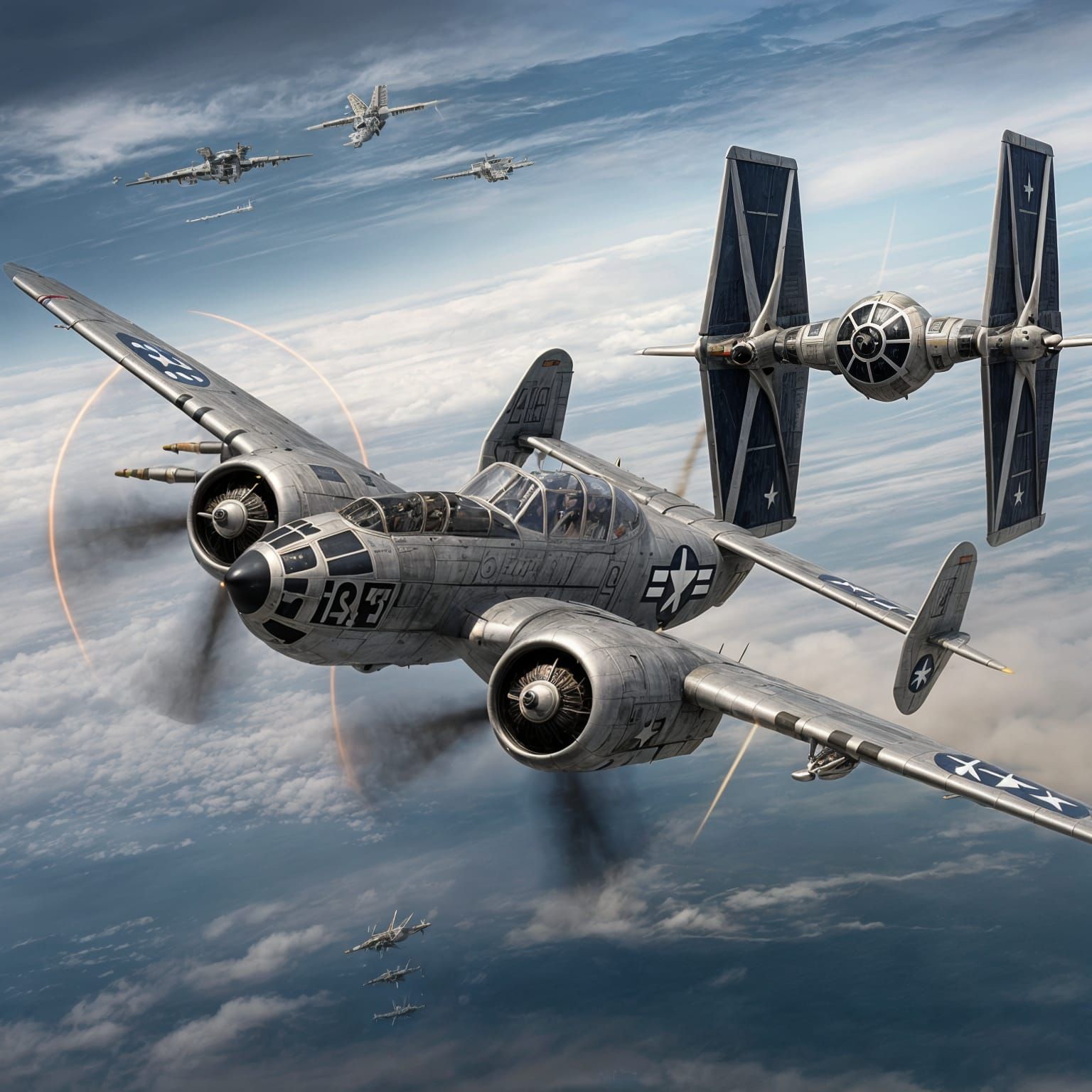WWII U.S. Navy Fighter Engages Star Wars Tie Fighter in Epic...