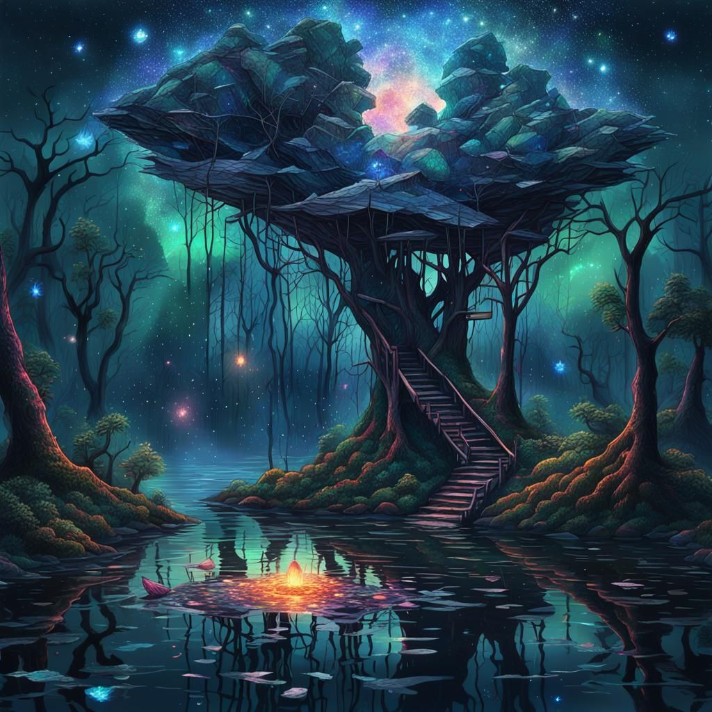 Broken Hearts: Holographic Cosmic Illustration in Mixed Medi...