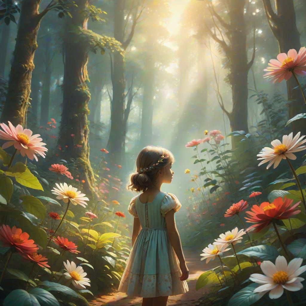 Whimsical Forest Girl in Vibrant Digital Art