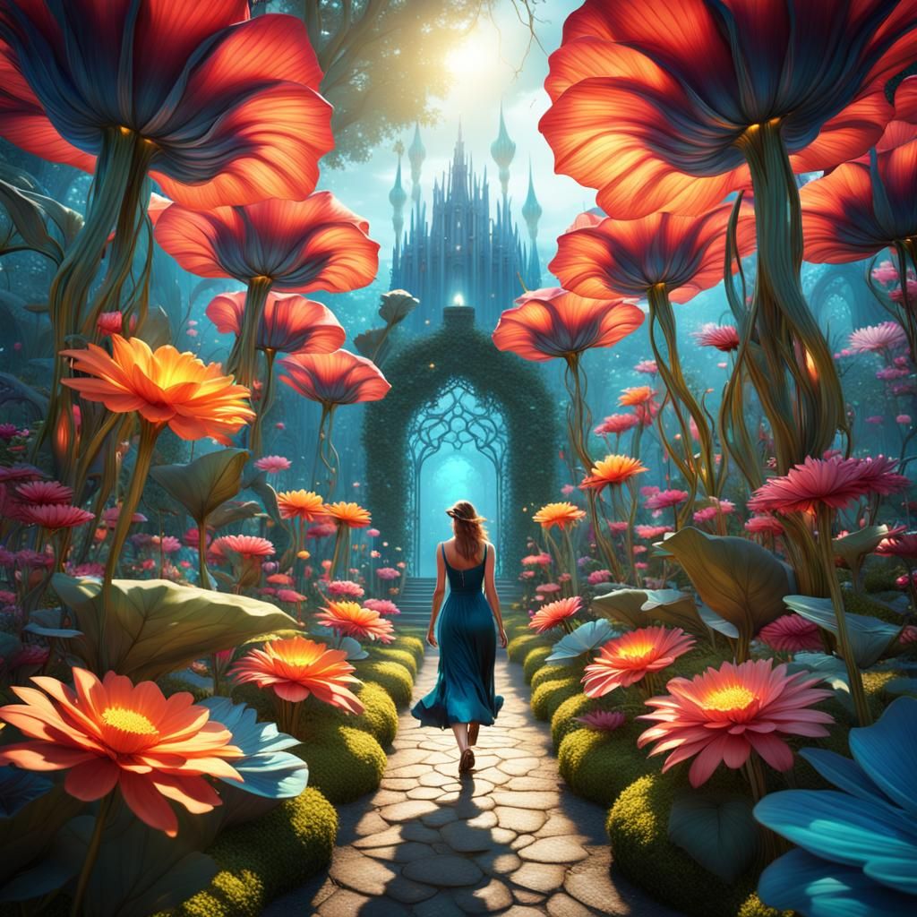 Woman in a Glowing Garden, Fantasy Concept Art