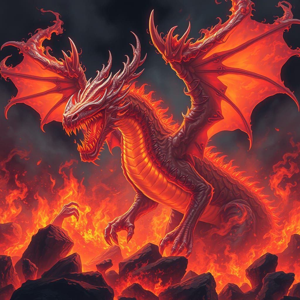 Gelatinous Dragon in Flames, Dark Fantasy Sci-Fi Art