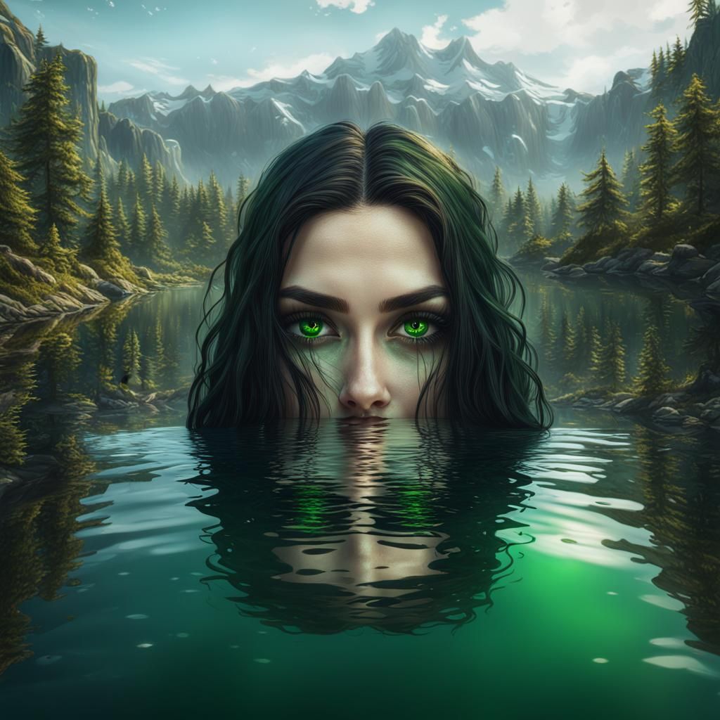 Girl in Lake Reflection: Fantasy Concept Art