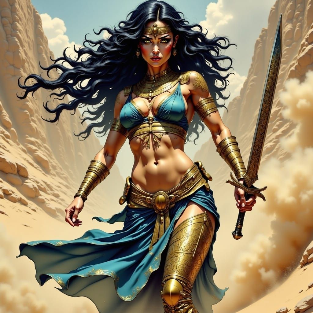 Egyptian Warrior Queen in Dynamic Fantasy Art