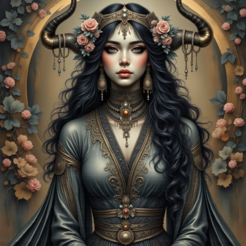 Ethereal Queen with Veil in Vintage-Futurism Style