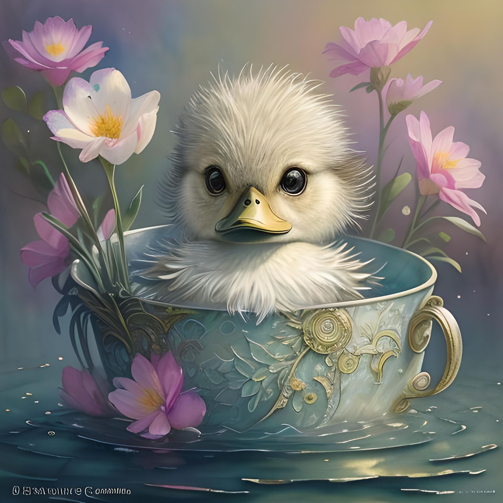 Watercolor Duck in Spring, Fantasy Digital Art