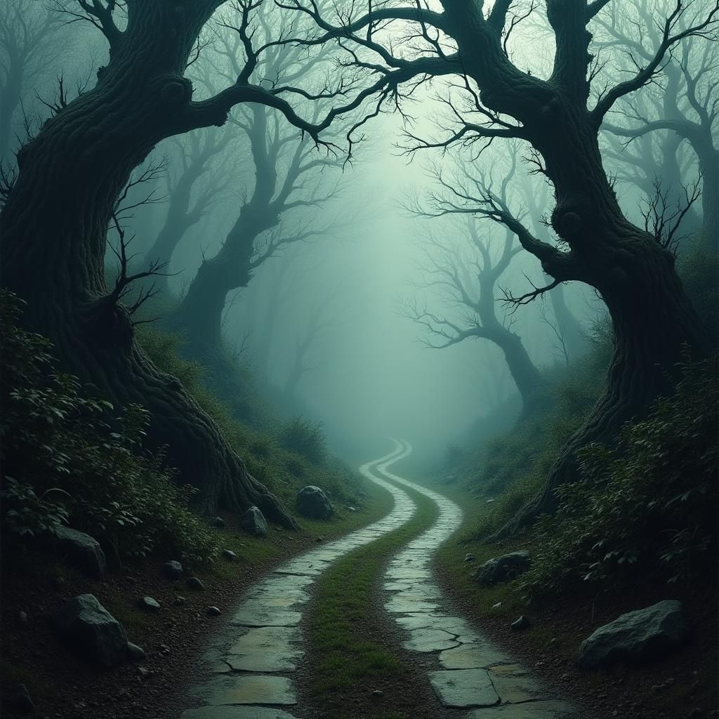 Eerie Thorn Road in Dark Fantasy Style