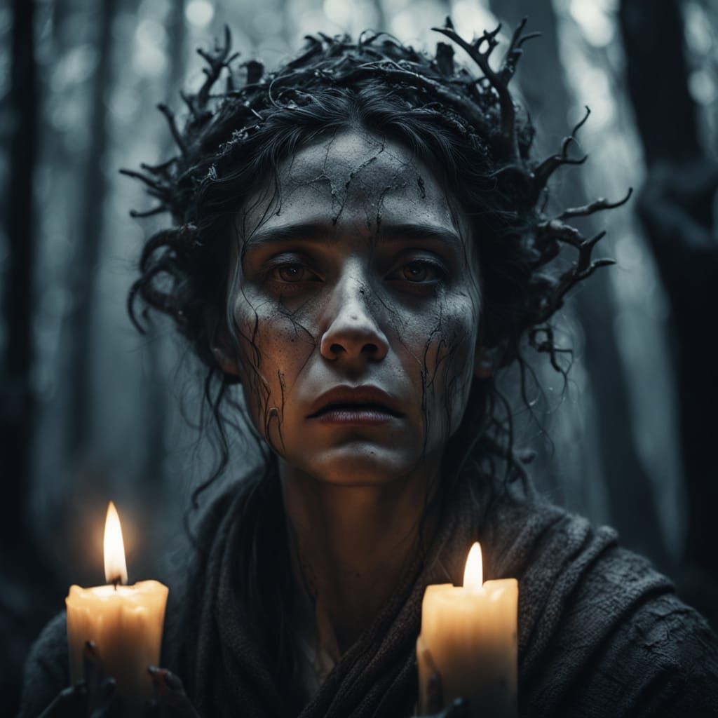 Goddess of Magic in a Dark Mystical Forest