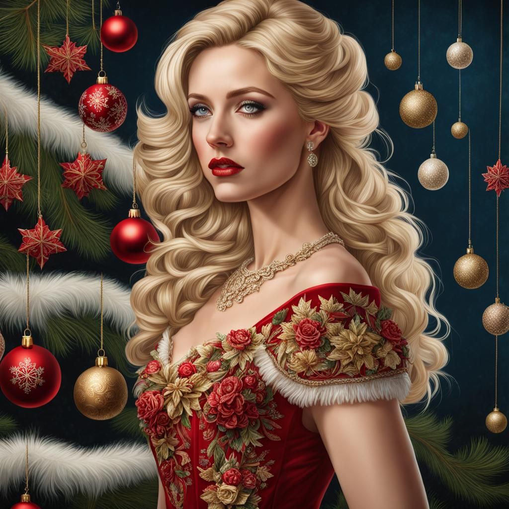 Victorian Christmas Gown on Beautiful Blonde Woman