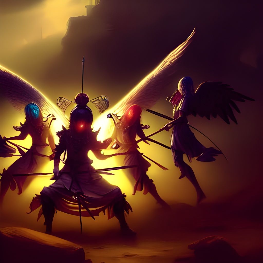 Ninja Girls vs Angels in Hyperdetailed Fantasy Art