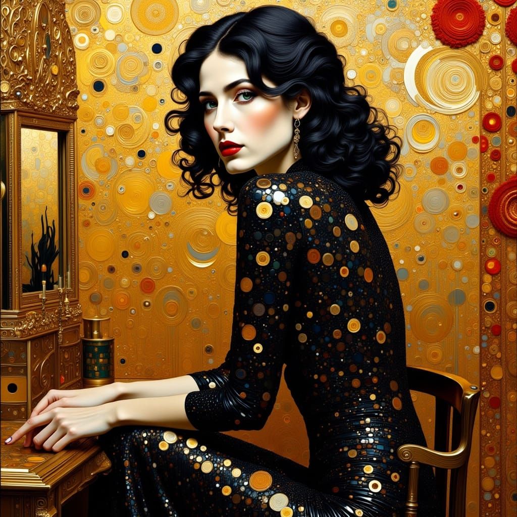 Stately Woman Portrait in Klimt Gold Style