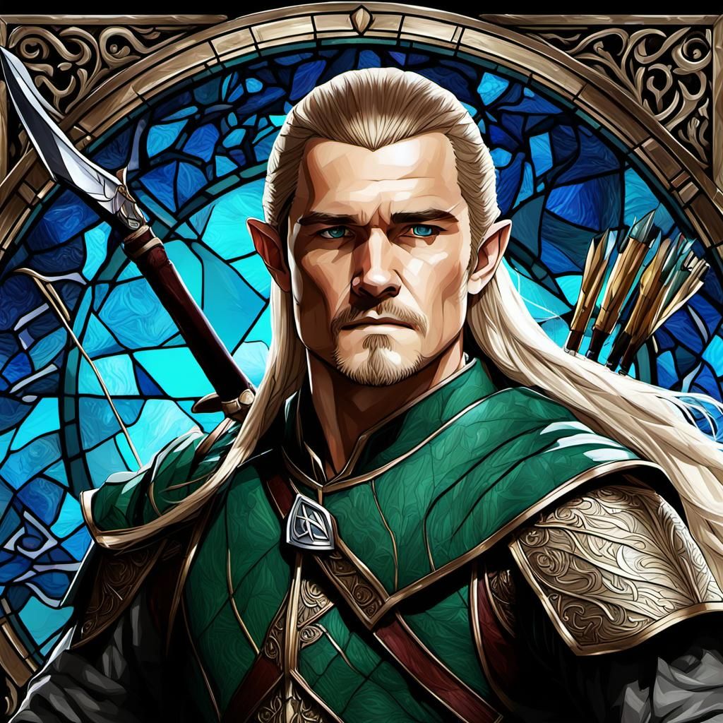 Stained Glass Legolas Portrait in 3D Anime Style