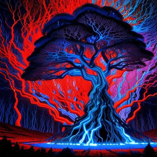 Dystopian Liquid Metal Forest with Electric Lightning