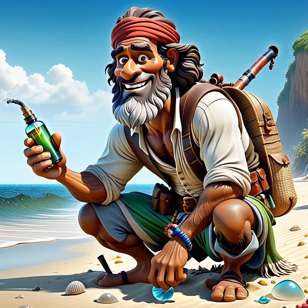 Robinson Crusoe Finds Treasures on the Seashore