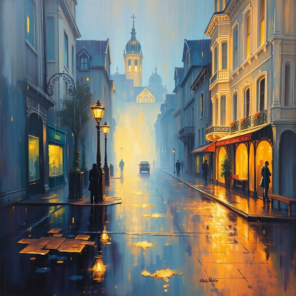 Dreamlike Victorian Scene in Impressionist Oil Painting