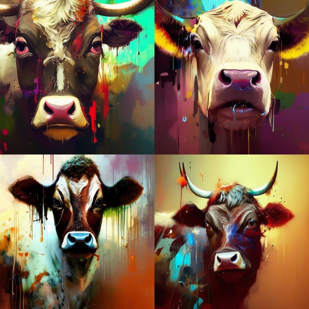 Gorgeous Cow Portrait in Oil, Detailed Fine Art