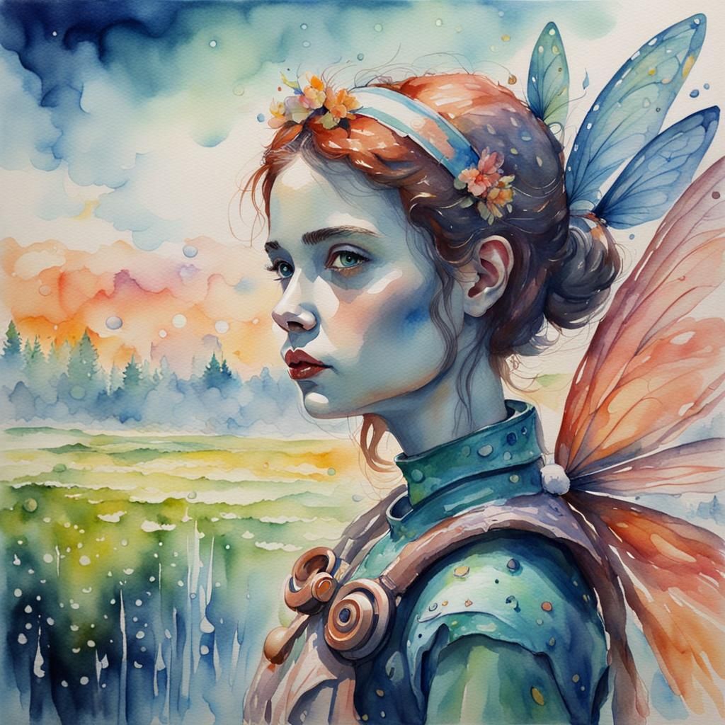 Post-Impressionistic Fairy Portrait in Watercolor