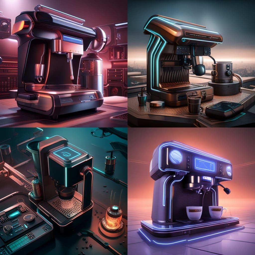 Cybernetic Coffee Machine: Detailed Matte Painting