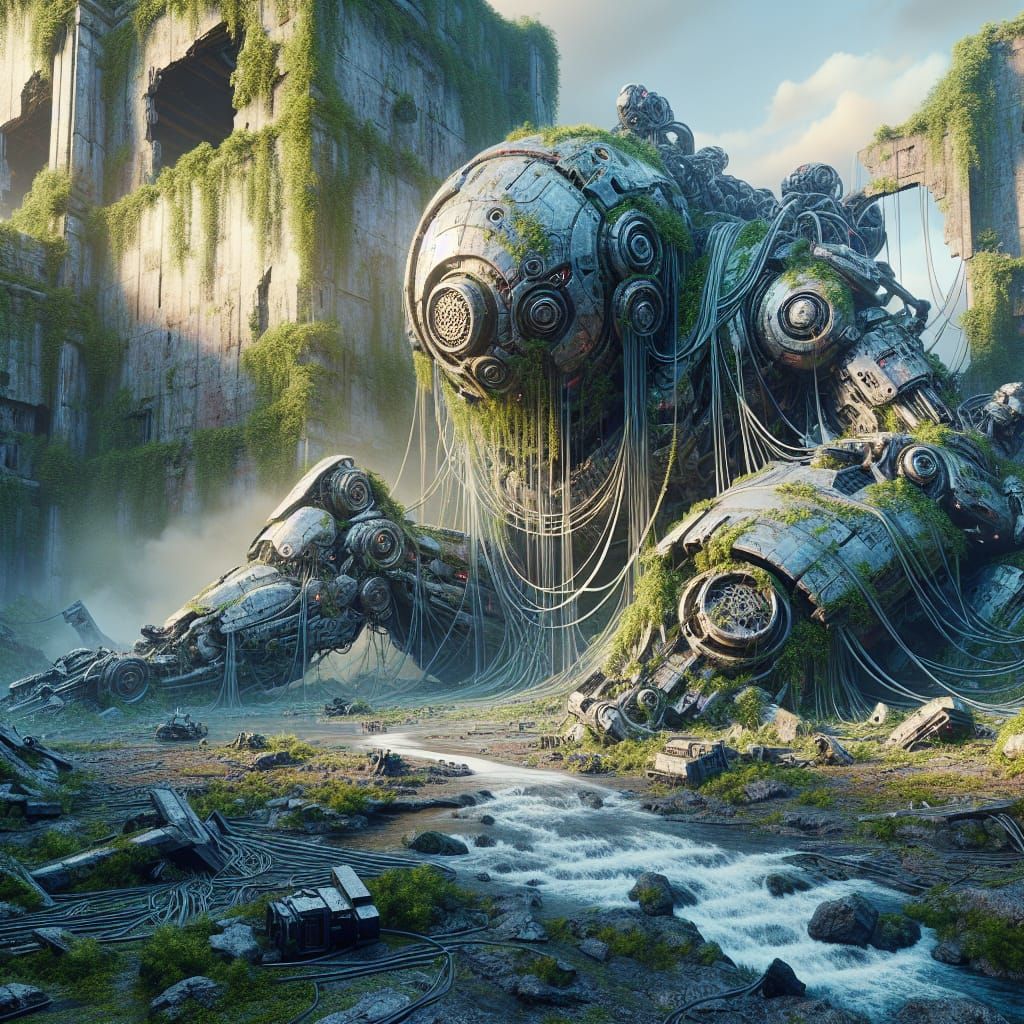 Robot Guardian in Dystopian Future, Fantasy Concept Art