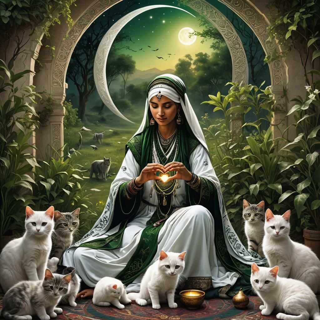 Sufi Shaman Healer with Kittens: Digital Matte Painting