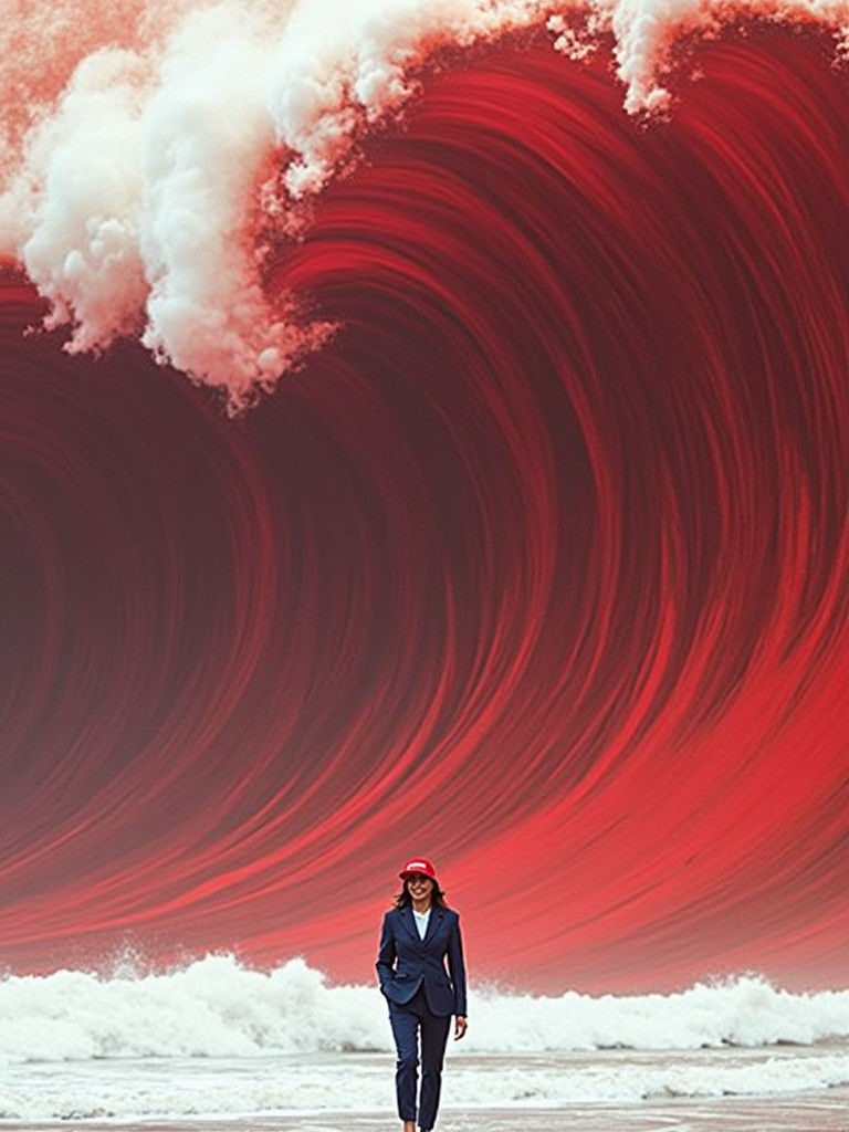 Kamala Harris Defies Crimson Wave in Digital Art Style