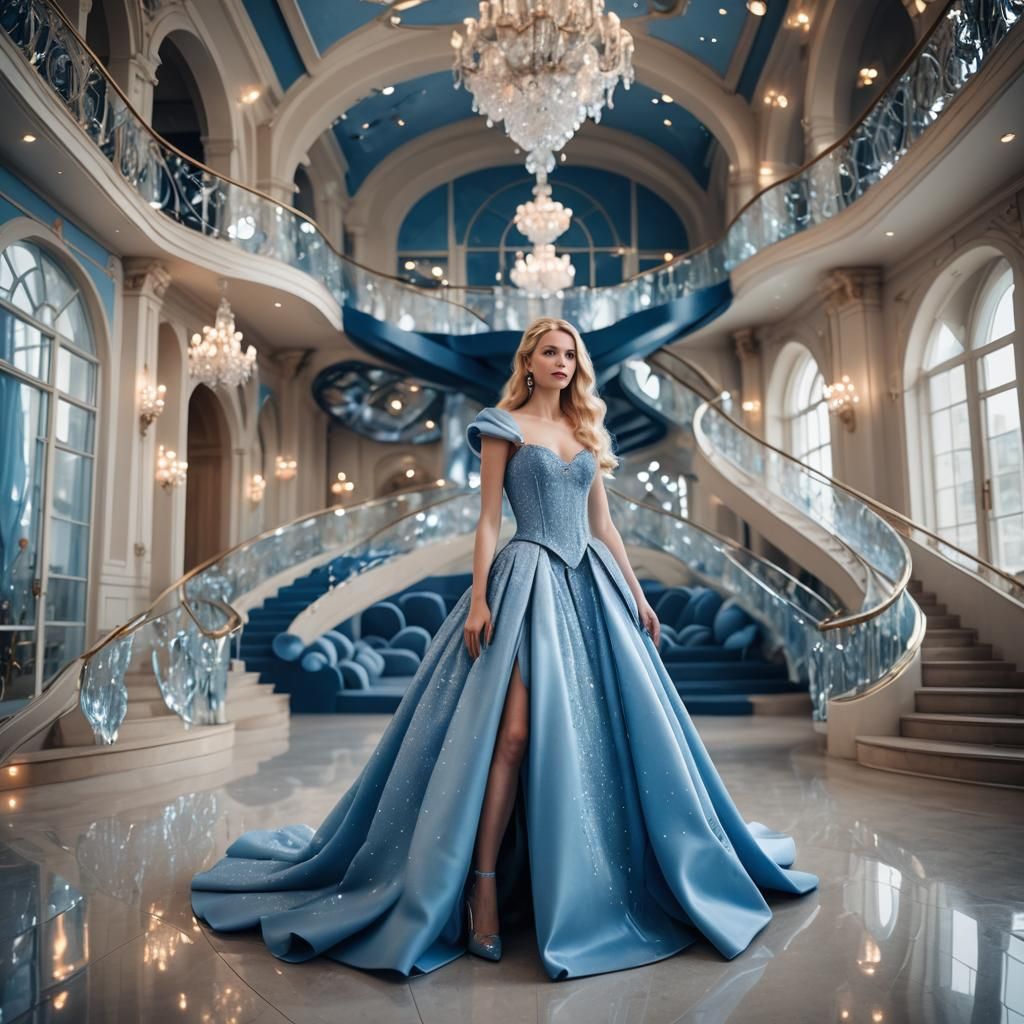 Futuristic Cinderella in Blue Dress, Professional Photograph...