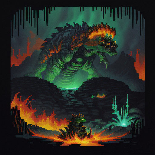 Gritty Pixel Art Kraid Rises from Lava Depths in Retro Sci-F...