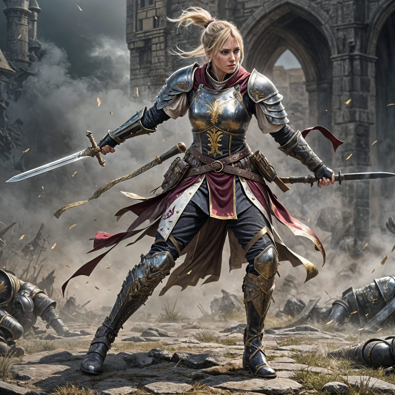 Female Fighter with Sword on Battlefield: Splash Art