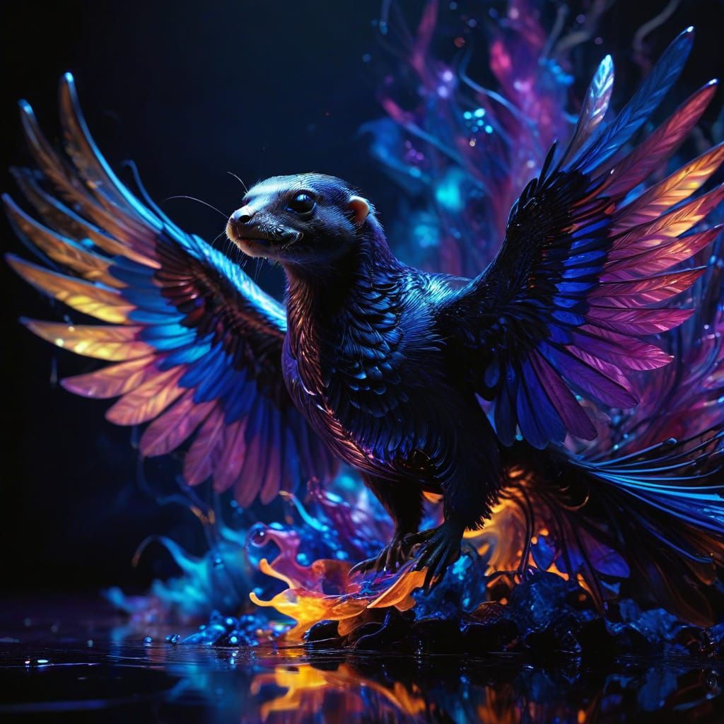 Surrealistic Winged Ferret in Ethereal Bloom