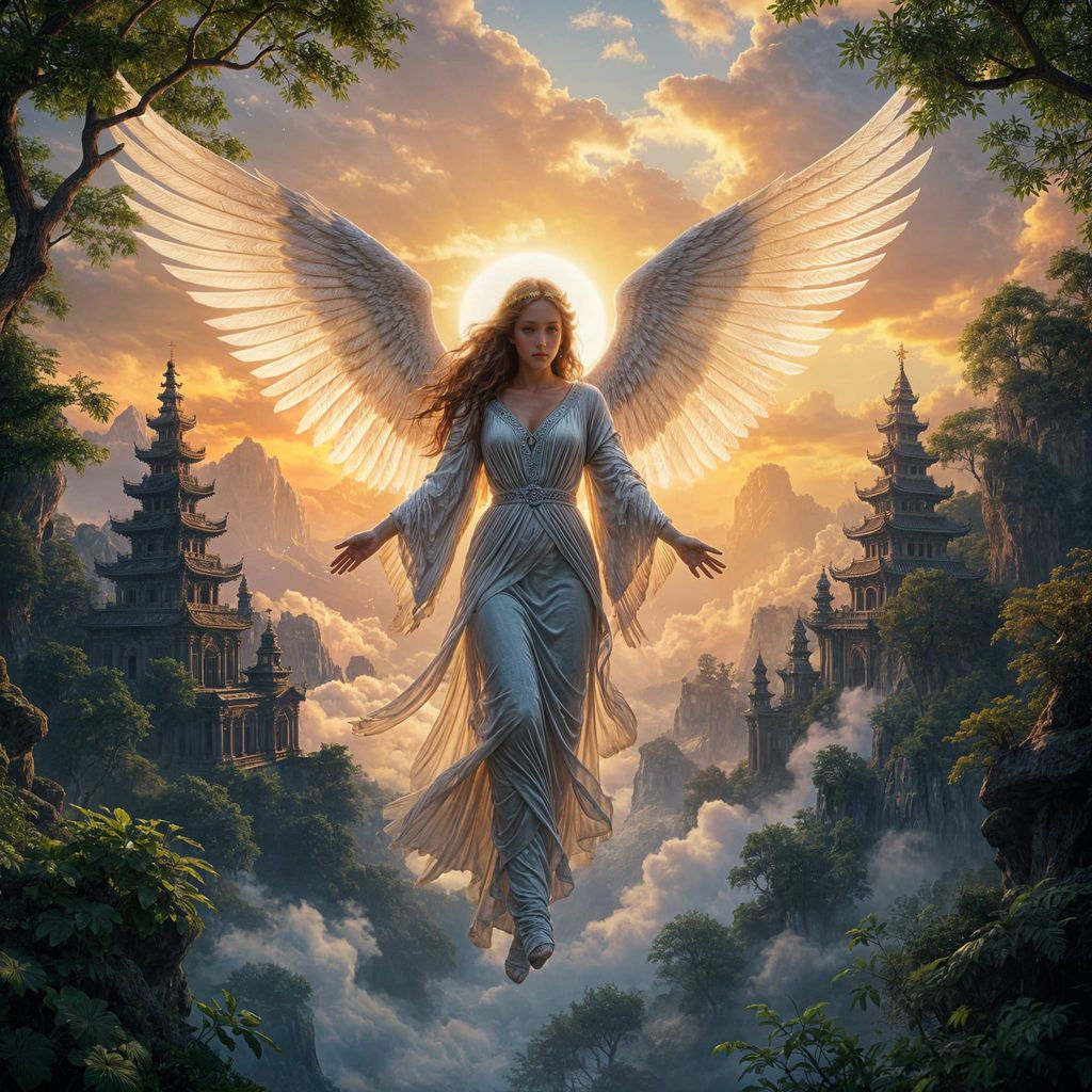 Celestial Guardian Angel Descends From Heaven