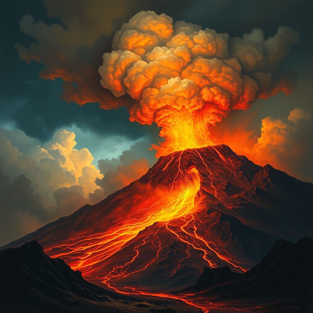 Volcano Eruption in Style of Landscape Painting