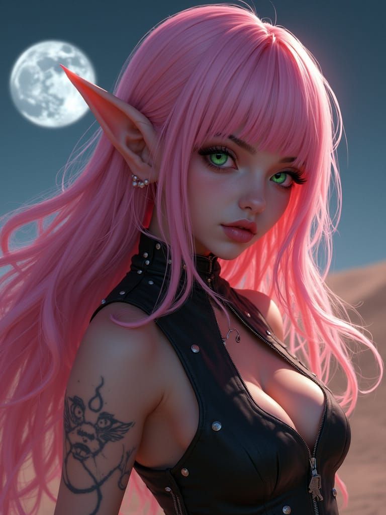 Magical Moonlit Portrait of a Beautiful Asian Elf