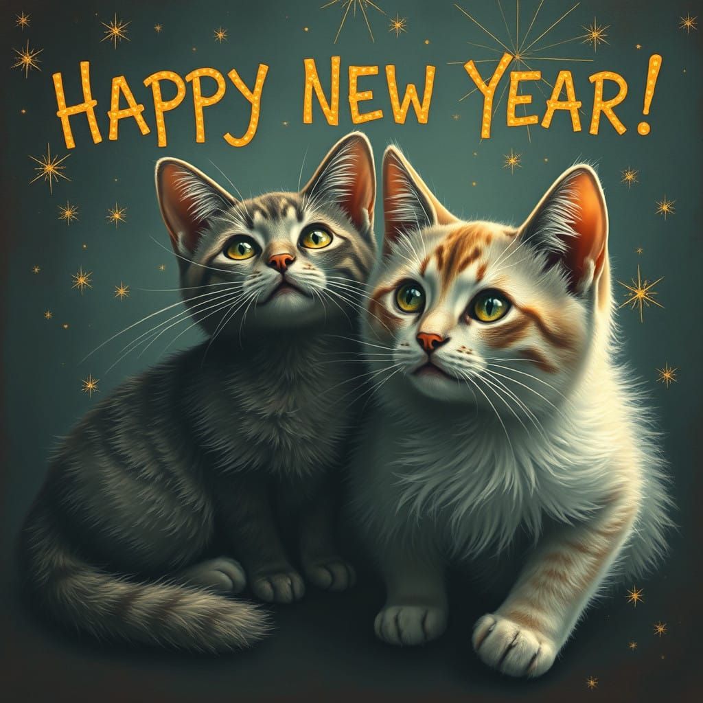 Surreal Felines Celebrate New Year's