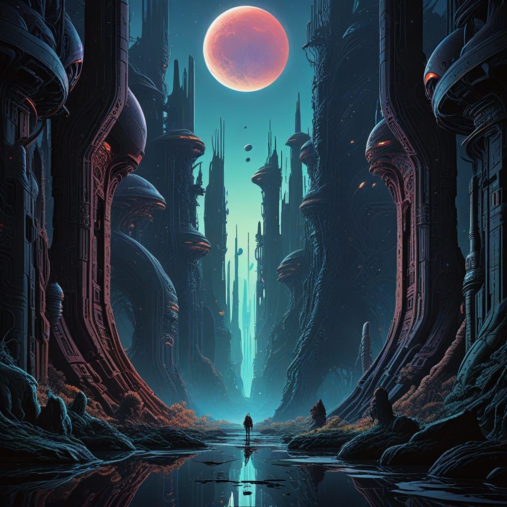 Galactic Metropolis in Mœbius-Inspired Science Fiction Style