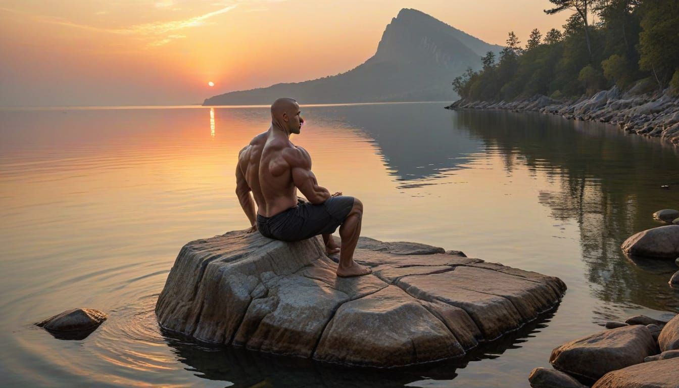 Merman Gazes at Sunset, Digital Painting