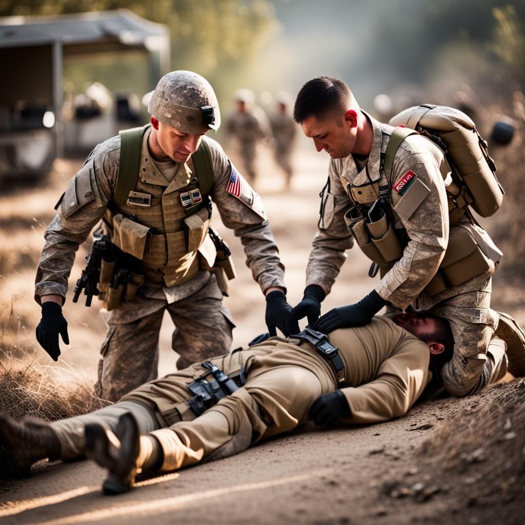 Combat Medic Helping Wounded Soldier in Photo